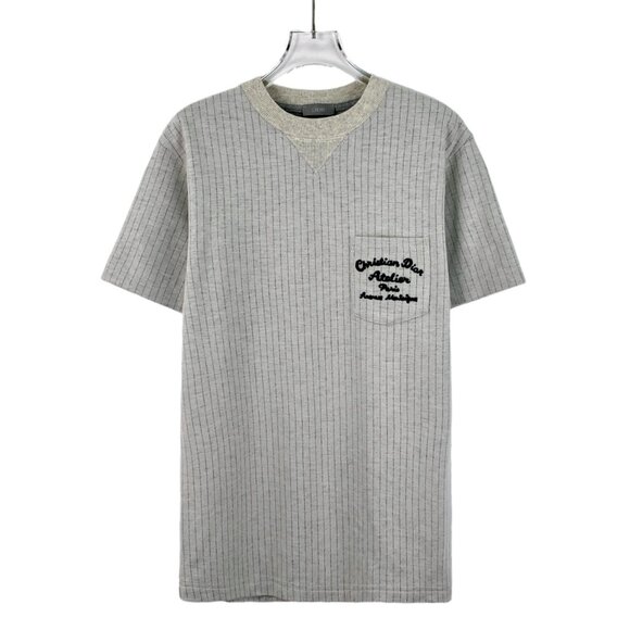 DM0308 Dior Dior Grey Letter Flocked Wool Round Neck Short Sleeve T-Shirt XS Siz